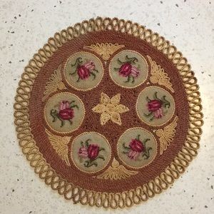 Vintage oversize trivet placement cross-stitch